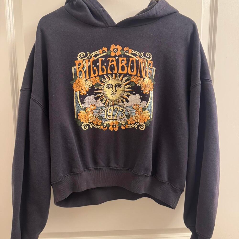 Billabong Navy Cropped Hoodie Sun Print Size L